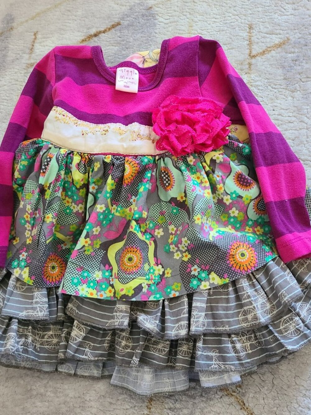 Giggle Moon 18M Girls Boutique Tulle Ruffle Dress Floral  Fishing Deer Made USA